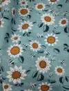 Cotton and linen printing, green large-leaf red flower details Picture
